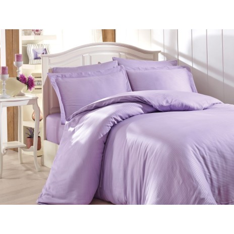 Lenjerie de pat satin de lux Nazenin Home Line Lila, cu dungi fine în nuanțe de lila, 100% bumbac satinat, set 6 piese