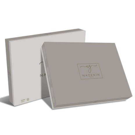 Lenjerie de pat satin de lux Nazenin Home Line Alb, design simplu cu dungi fine, 100% bumbac satinat, set 6 piese