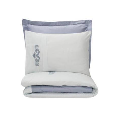 Set lenjerie de pat Biana Cotton Box cu broderie gri pe fundal alb-crem