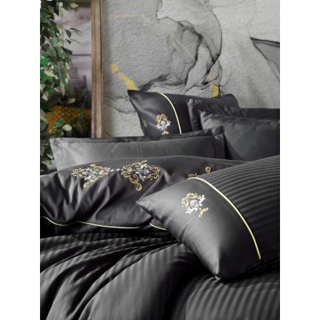 Lenjerii brodate de lux din satin, 6 piese, Cotton Box, King Anthracite