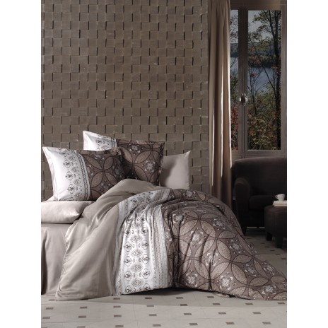 Lenjerie de pat Ivore maro și alb cu țesătură jacquard din bumbac satinat
