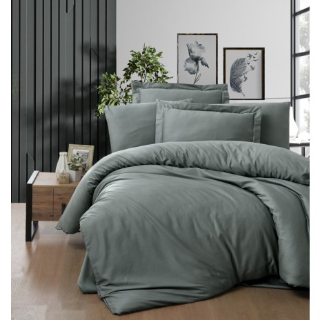 Lenjerie de pat Jacquard Story Home Snazzy Moonmist Grey gri, model uni, bumbac satinat, 6 piese