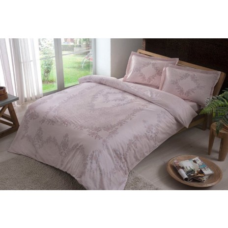 Lenjerie de pat TAC bumbac satinat roz pastel cu design floral delicat