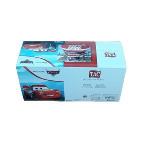 Lenjerie de pat Disney Tac Cars Lightning, imprimeu roșu galben negru cu Lightning McQueen, 3 piese, bumbac.