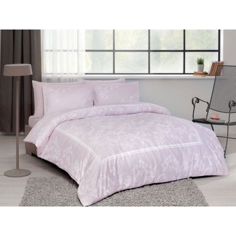 Lenjerie de pat Clara din satin lila cu design floral elegant, set Tac