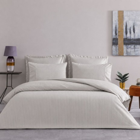 lenjerie pat bumbac satinat TAC Stripe gri deschis dungi fine eleganta hoteliera