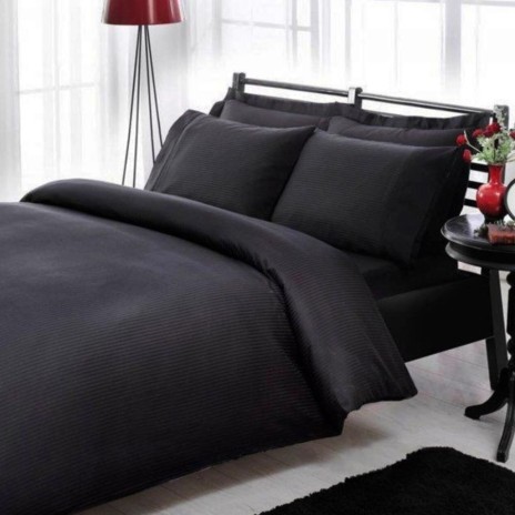 Lenjerie pat TAC premium satin de lux Stripe negru, model cu dungi discrete, bumbac 100% satinat mercerizat