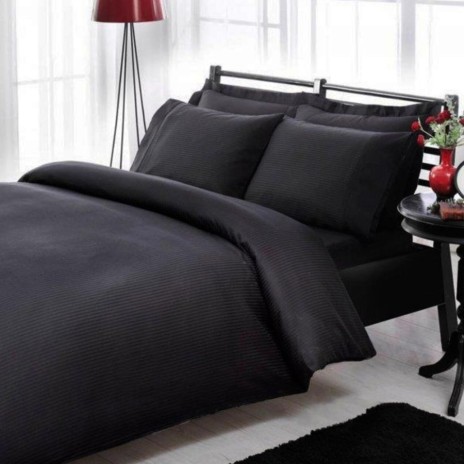Lenjerie pat TAC premium satin de lux Stripe negru, model cu dungi discrete, bumbac 100% satinat mercerizat