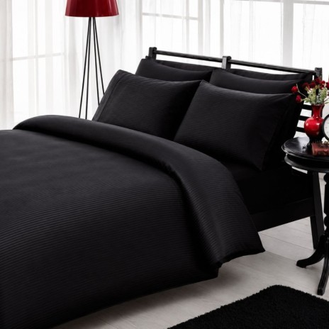 Lenjerie pat TAC premium satin de lux Stripe negru, model cu dungi discrete, bumbac 100% satinat mercerizat