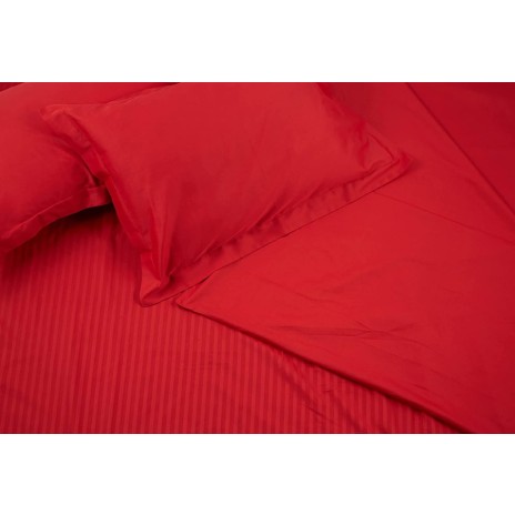 Lenjerie de pat roșie TAC Stripe, model cu dungi, set de 6 piese din bumbac satinat