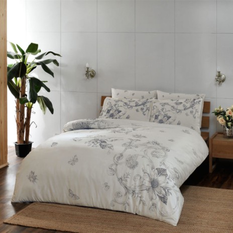 Lenjerie de pat TAC Vanessa din bumbac 100% mako satin, model floral gri