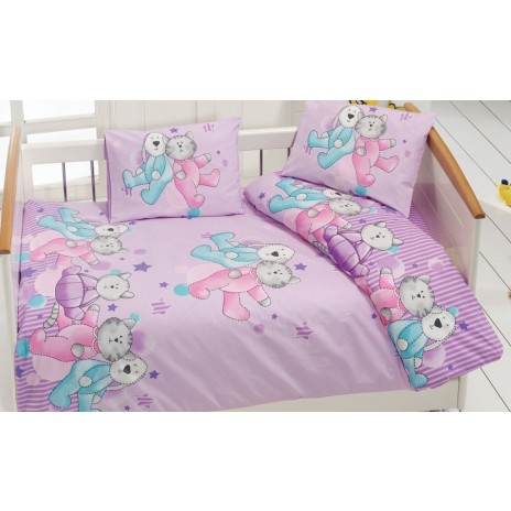 Lenjerie de patut bumbac 100%, Bahar Home, Dus V1 Lilac