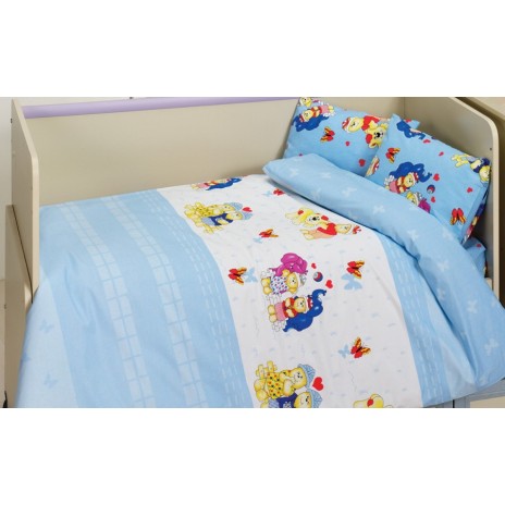 Lenjerie patut bebelusi bumbac 100% ranforce, Bahar Home, Happy V1 Blue