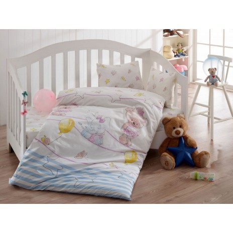 Lenjerie patut bebelusi bumbac 100% ranforce, Bahar Home, Olivia v2 - Blue