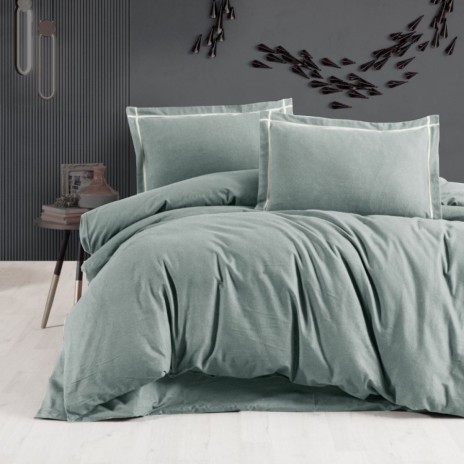 Lenjerie de pat dublu flanel Soprano Verde, uni, bumbac 100% calduroasa