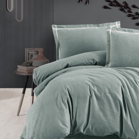 Lenjerie de pat dublu flanel Soprano Verde, uni, bumbac 100% calduroasa