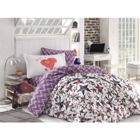 Lenjerie pat 1 persoana poplin percale, Hobby Home, Carmen Lilac