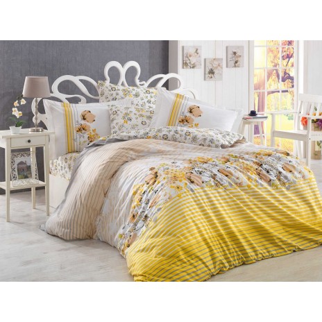 Lenjerie pat 1 persoană bumbac 100% poplin, Hobby Home, Fiesta Yellow