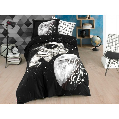 Lenjerie pat 1 persoană bumbac 100% poplin, Hobby Home, Galaxy - Black