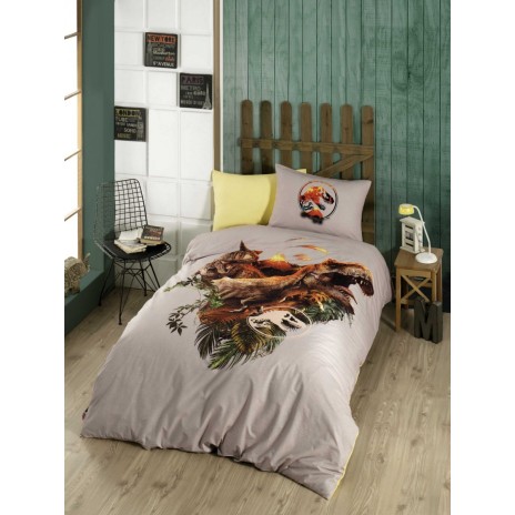 Lenjerie pat 1 persoană bumbac 100% poplin, Hobby Home, Jurassic World - Trex