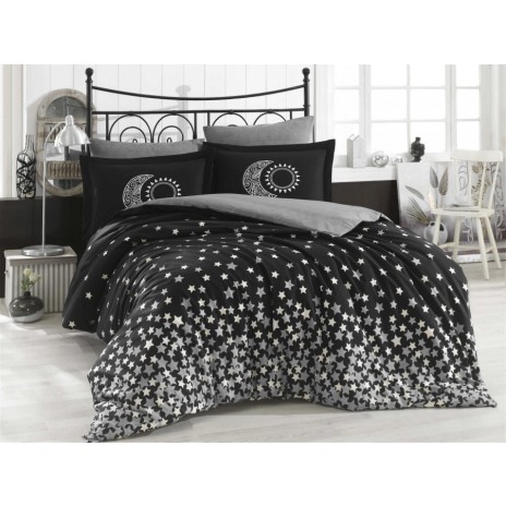 Lenjerie pat 1 persoana poplin percale, Hobby Home, Stars Black