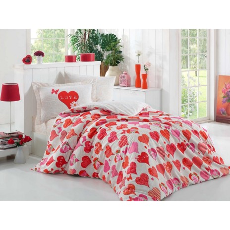 Lenjerie pat 1 persoana poplin pecale, Hobby Home, Vera - Red