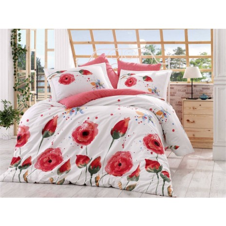 Lenjerie pat 1 persoana poplin percale, Hobby Home, Veronika Red