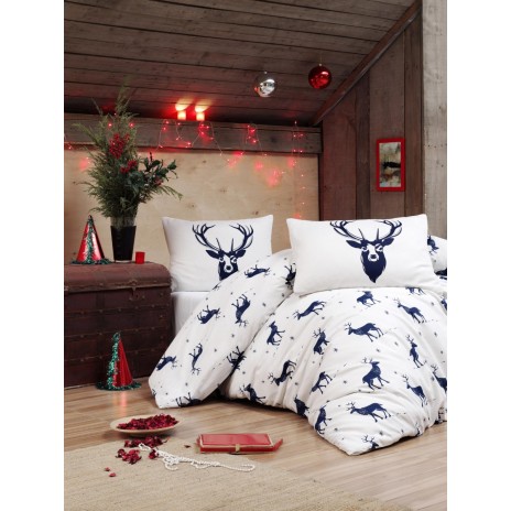 Lenjerie pat 1 persoana, 3 piese,  Eponj Home, Geyik - Dark Blue