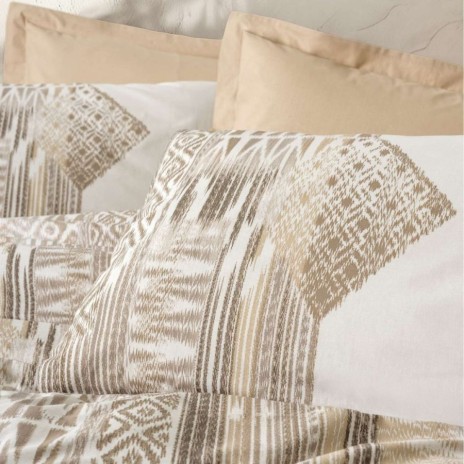 Lenjerie pat 1 persoana Cotton Box Amara Caramel bumbac ranforce cu model etnic geometric bej maro