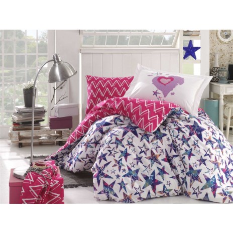 Lenjerie pat 1 persoana bumbac 100% poplin, Hobby Home, Carmen Fucsia
