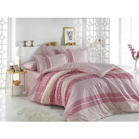 Lenjerie pat 1 persoana bumbac 100% poplin, Hobby Home, Emma Pink