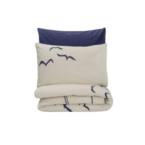Set lenjerie pat 1 persoană Larum Cotton Box din bumbac 100 % ranforce, imprimeu pescăruși pe fond ecru