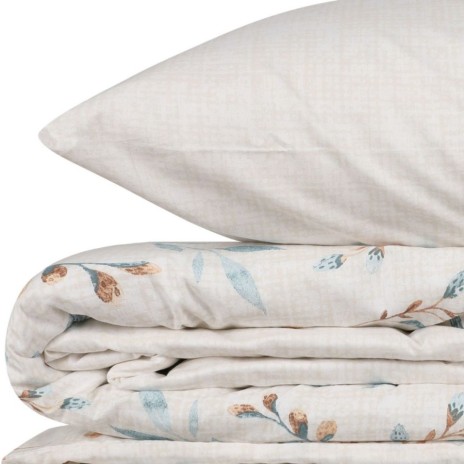 Set lenjerie pat 1 persoană Lendell Cotton Box din bumbac 100 % ranforce, imprimeu ramuri verde-salvie pe fond gri-lin