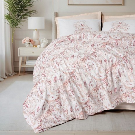 Set lenjerie pat 1 persoană Serava Cotton Box din bumbac 100 % ranforce, imprimeu damasc roz-piersică pe fond ecru