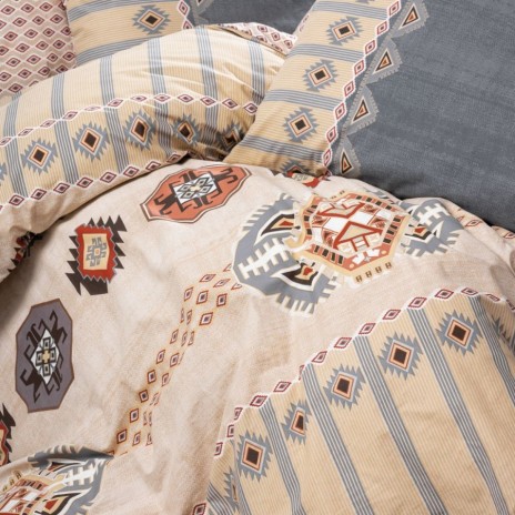 Lenjerie pat 1 persoana bumbac ranforce Dakota Gri/Bej Cotton Box geometric