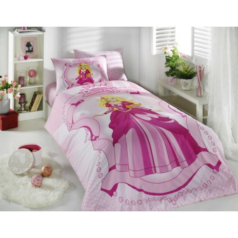 Lenjerie pat 1 persoana bumbac 100% ranforce Princess Pink, Hobby Home