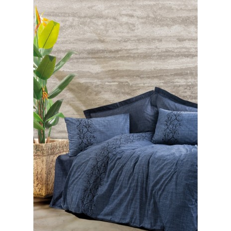 Lenjerie pat 1 persoana bumbac 100% ranforce, Sooty Denim Blue