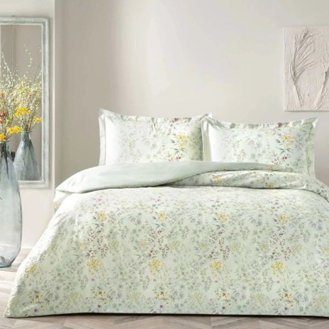 Lenjerie de pat 1 persoana TAC Casie din bumbac 100% satinat Mako-Satin cu model floral delicat