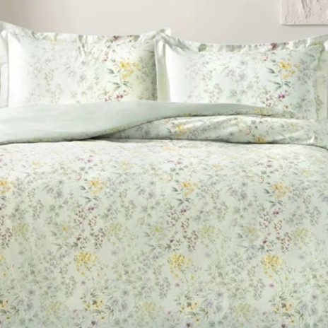 Lenjerie de pat 1 persoana TAC Casie din bumbac 100% satinat Mako-Satin cu model floral delicat