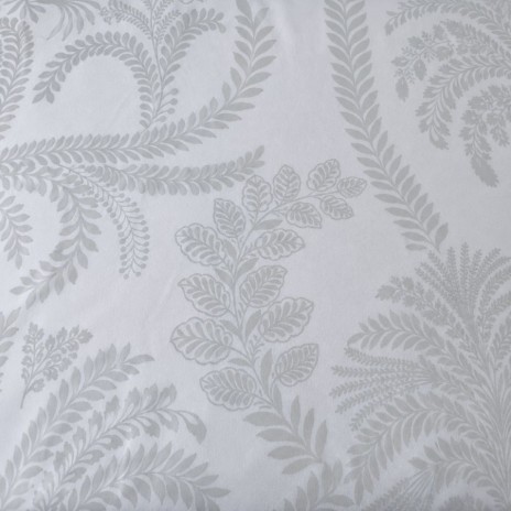 Lenjerie pat 1 persoana TAC Mako Satin Perry Gri alba cu model vegetal cu frunze gri elegant