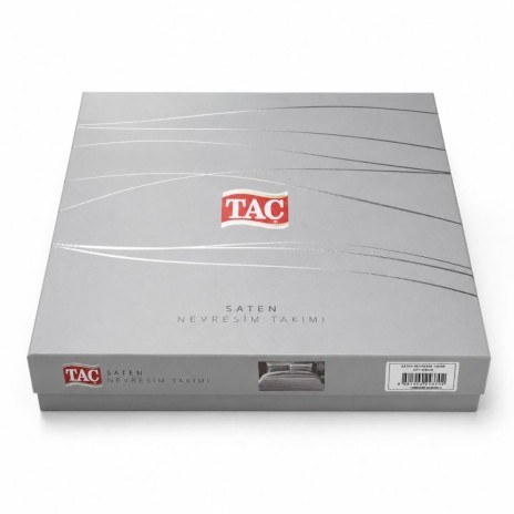Lenjerie pat 1 persoana TAC Mako Satin Perry Gri alba cu model vegetal cu frunze gri elegant