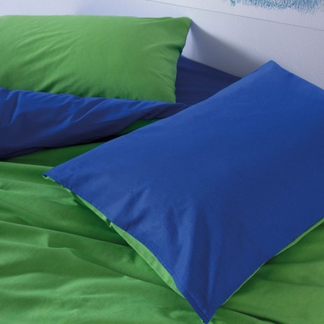 Lenjerie pat 1 persoană Sage reversibilă verde și albastru, bumbac ranforce 160x220 cm