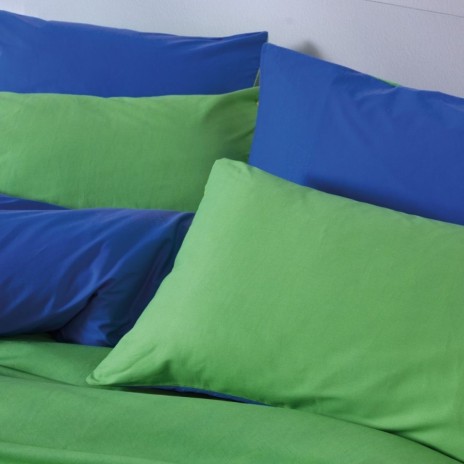 Lenjerie pat 1 persoană Sage reversibilă verde și albastru, bumbac ranforce 160x220 cm