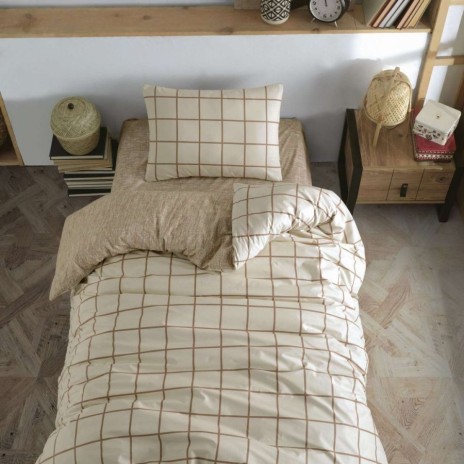 Lenjerie pat 1 persoana Cozy Home Kare Bej carouri crem