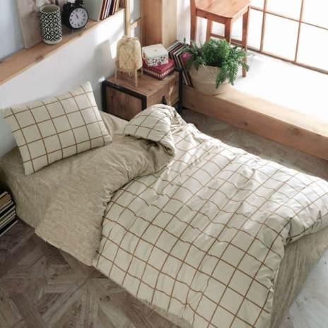 Lenjerie pat 1 persoana Cozy Home Kare Bej carouri crem