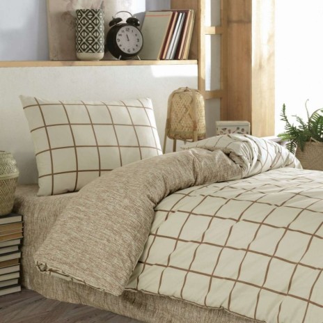 Lenjerie pat 1 persoana Cozy Home Kare Bej carouri crem