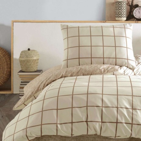 Lenjerie pat 1 persoana Cozy Home Kare Bej carouri crem