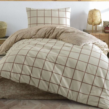 Lenjerie pat 1 persoana Cozy Home Kare Bej carouri crem