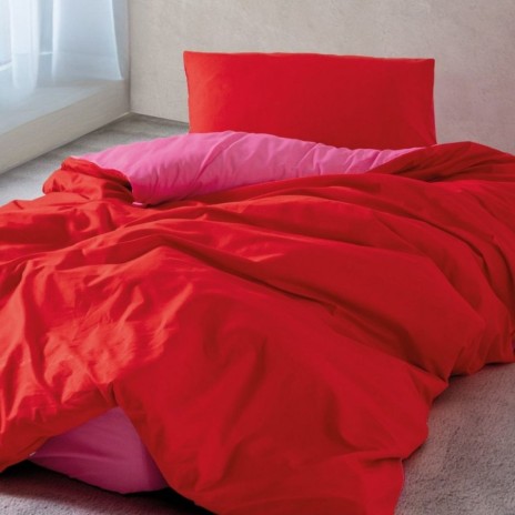 Lenjerie pat 1 persoana Cozy Home Sage rosu fucsia elastic