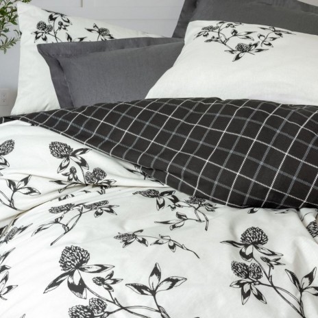 lenjerie pat 1 persoana Ohia Antracit bumbac ranforce model floral gri